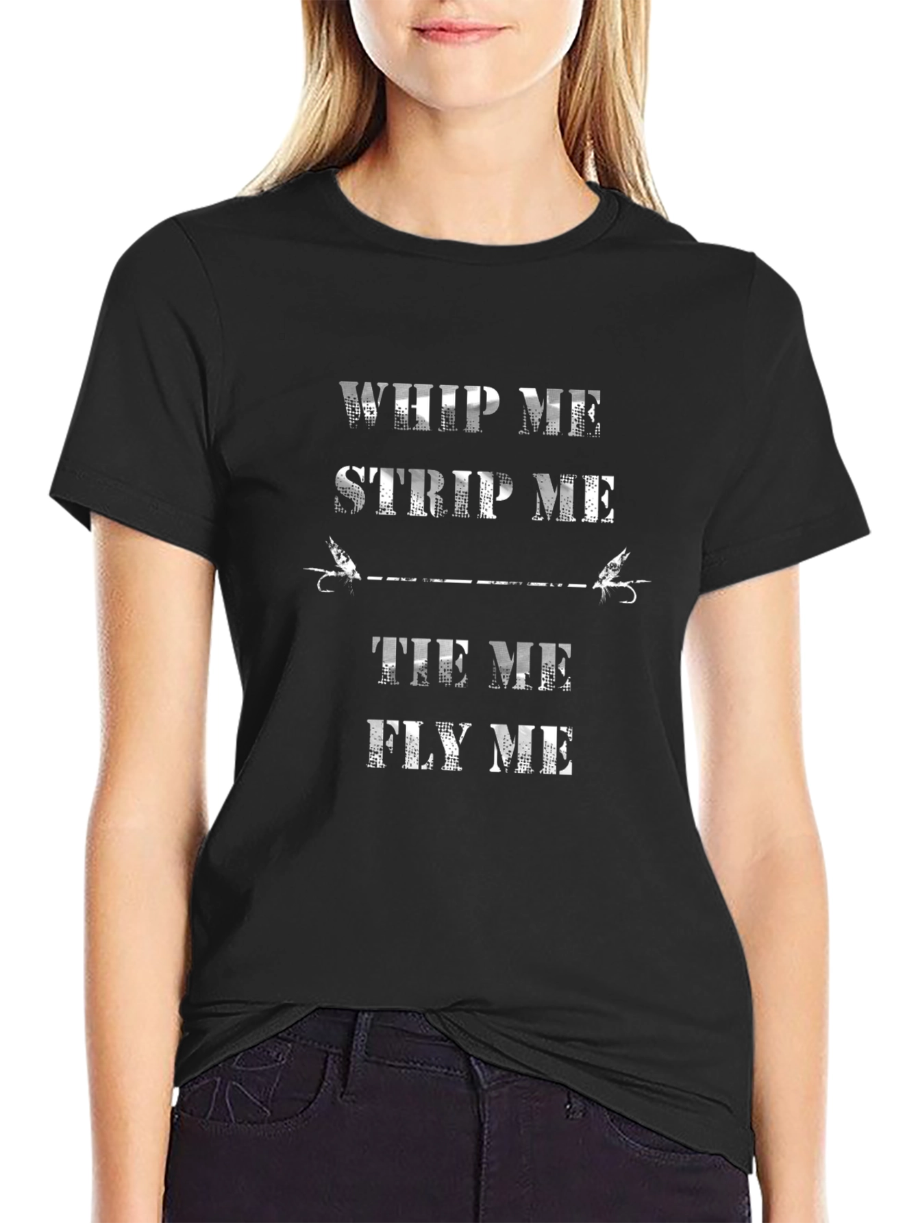 Camiseta Negra con Diseño de Pesca con Mosca