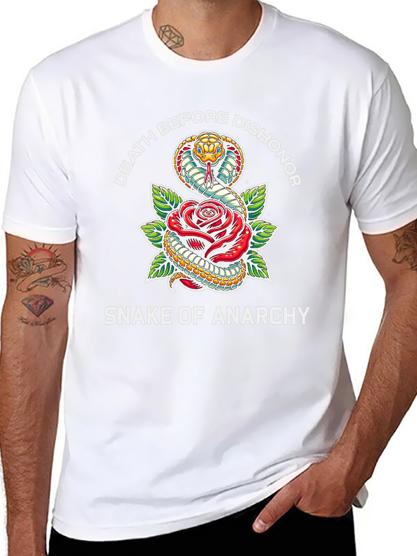 Camiseta Negra: Serpiente y Rosa - Anarquía
