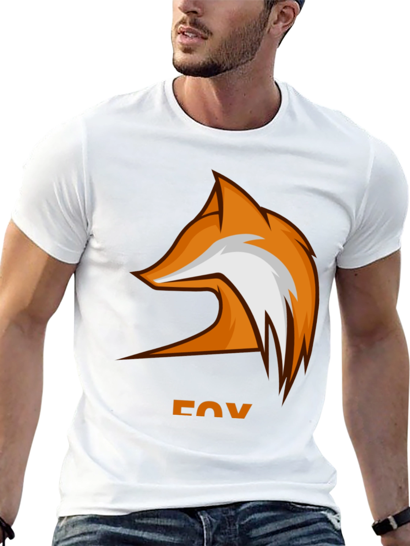 Camiseta Hombre Negra Diseño Zorro Naranja