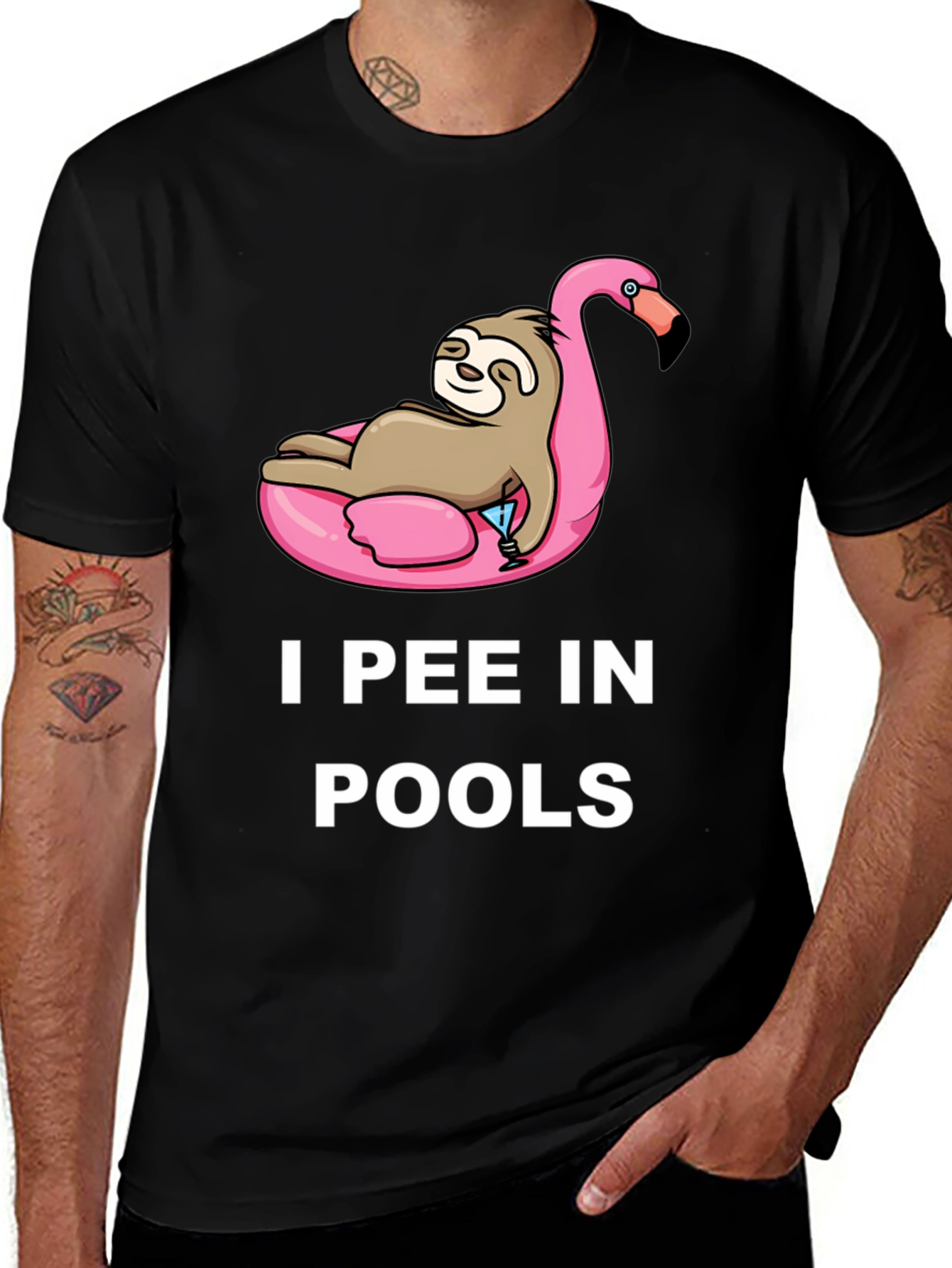 Camiseta Negra con Diseño Divertido de Perezoso en Flamenco