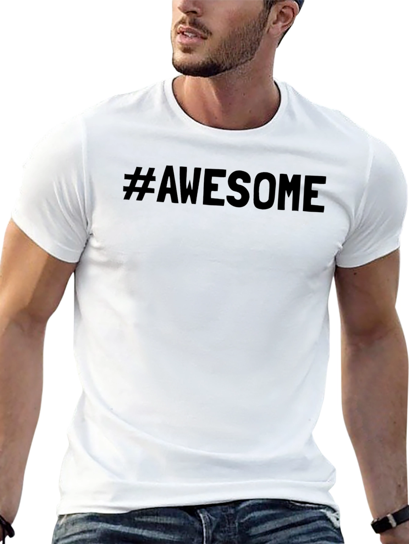 Camiseta Negra #Awesome Casual para Hombre
