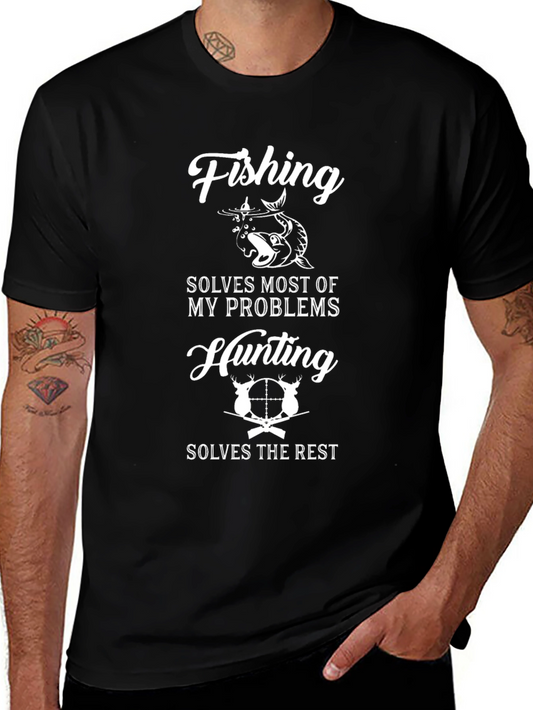 Camiseta Negra: Pesca y Caza Solución a Todo