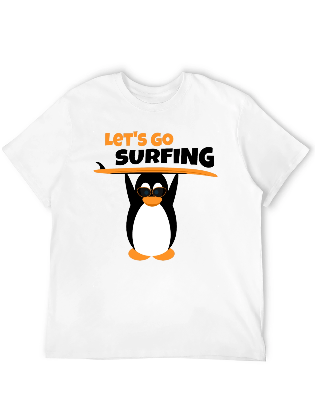 Camiseta Negra Surf Pingüino Divertido