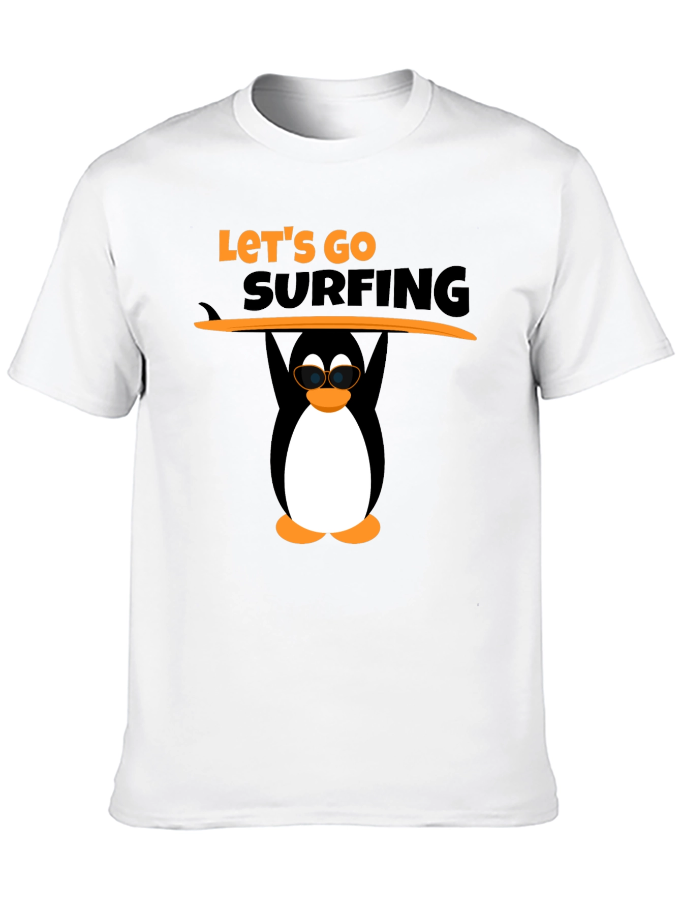 Camiseta Negra Surf Pingüino Divertido