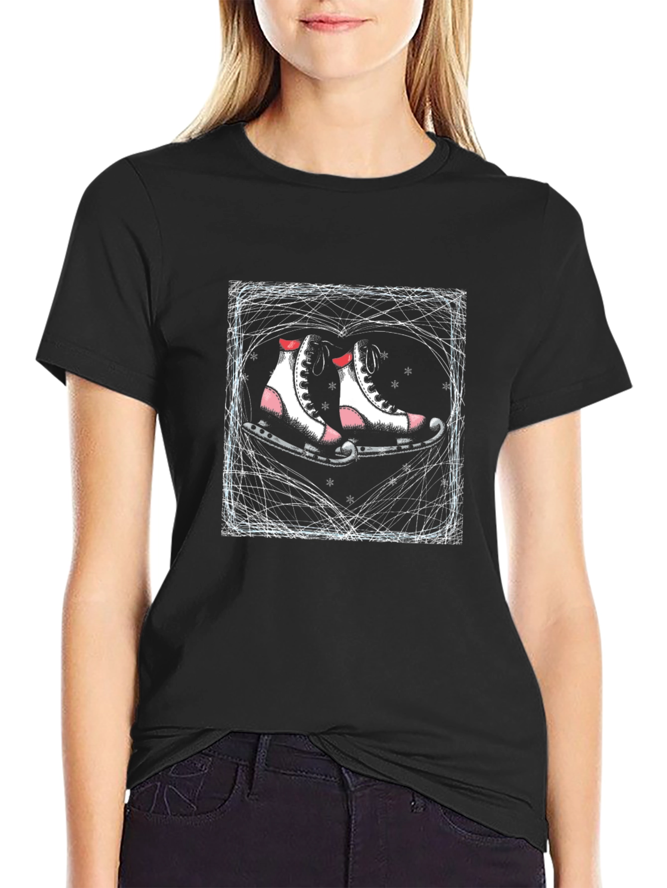 Camiseta Negra con Patines Artísticos Románticos