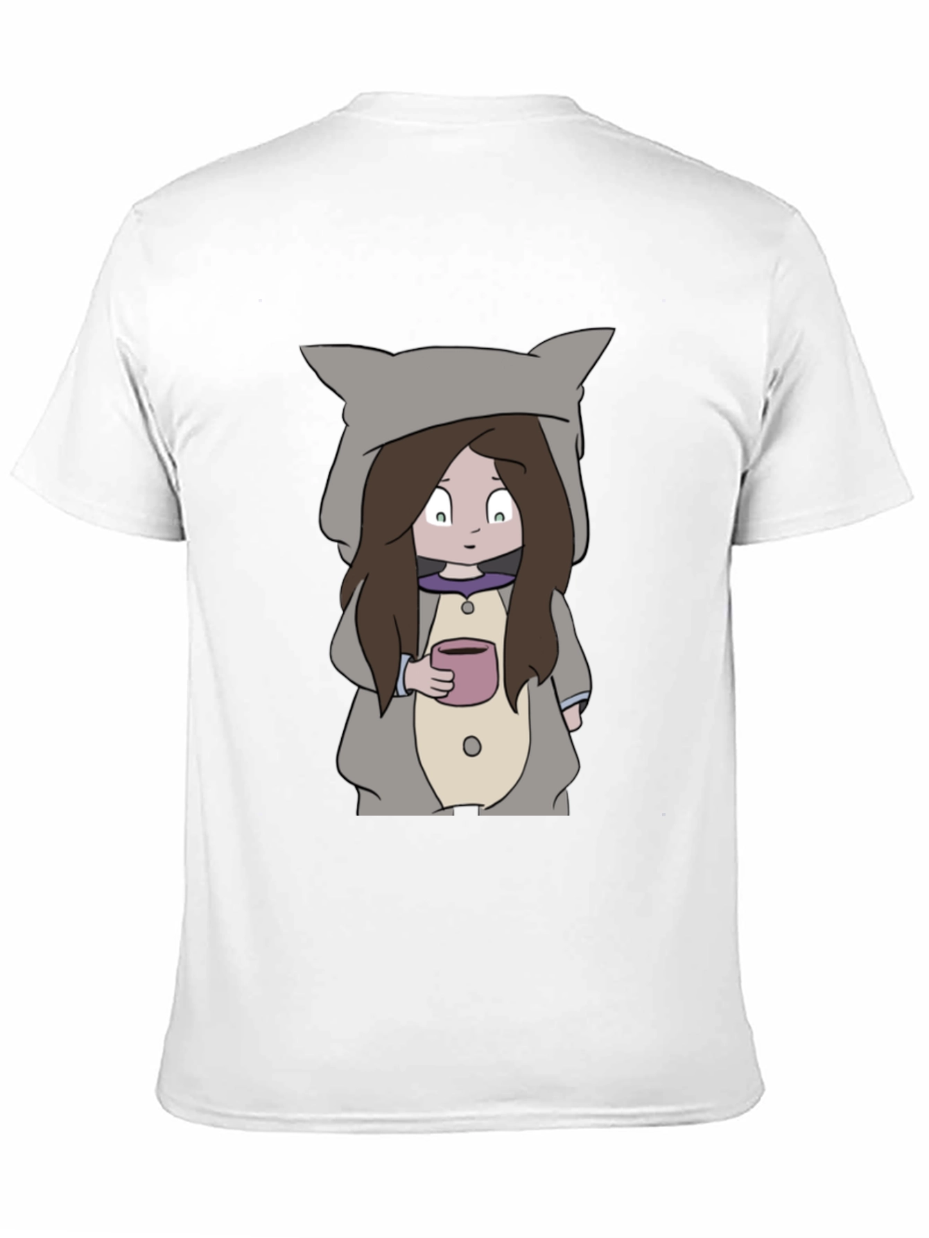 Camiseta Negra con Diseño Animado de Niña con Taza