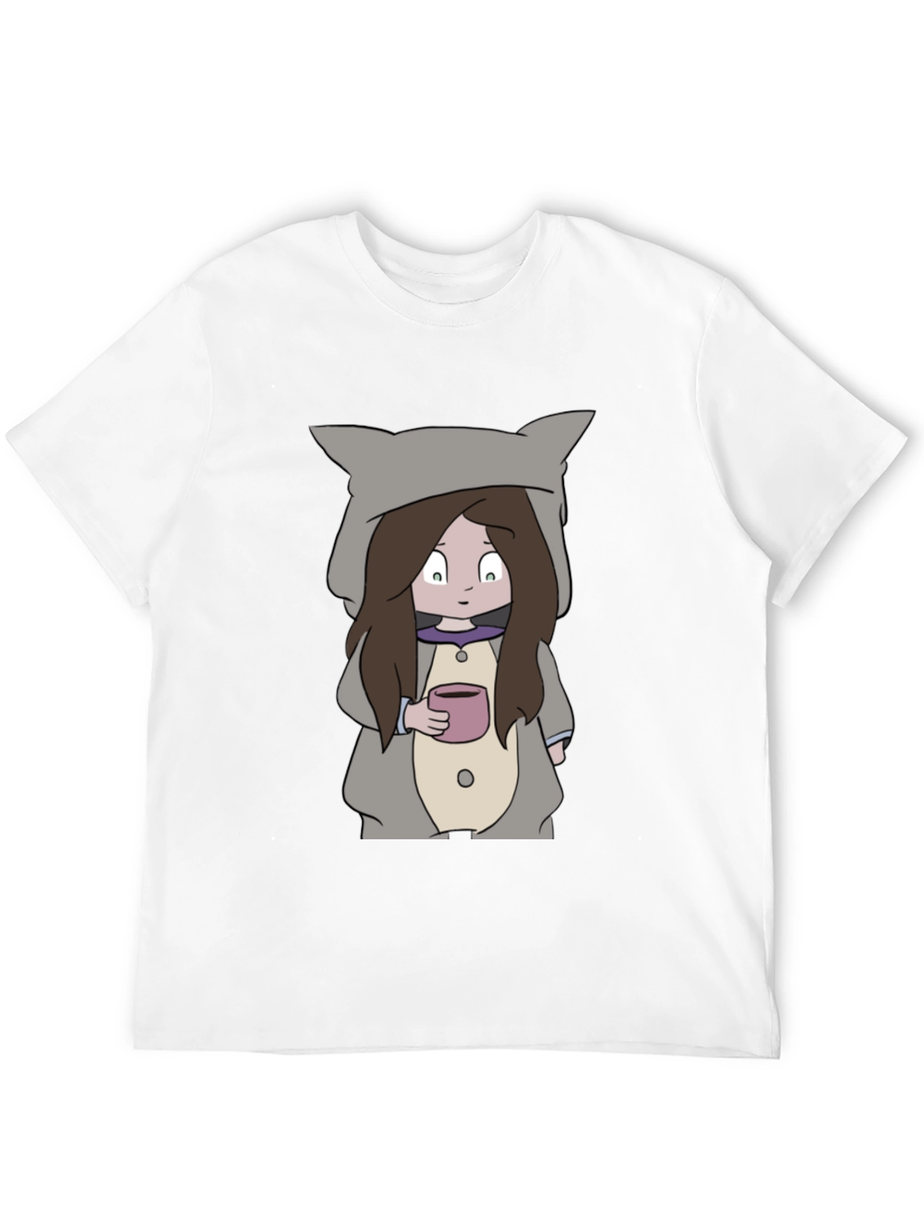 Camiseta Negra con Diseño Animado de Niña con Taza
