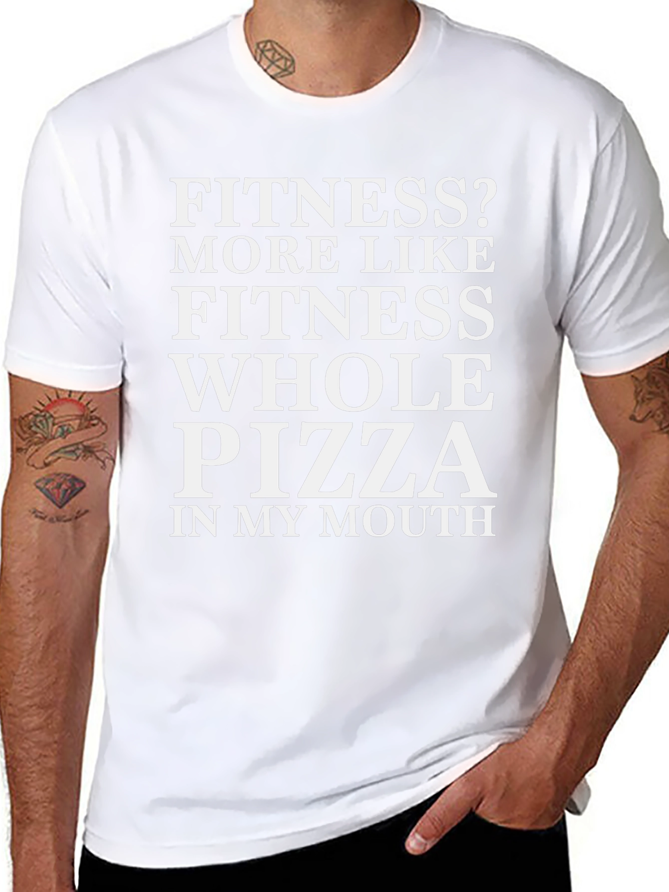 Camiseta Humorística Negra Fitness? Pizza!