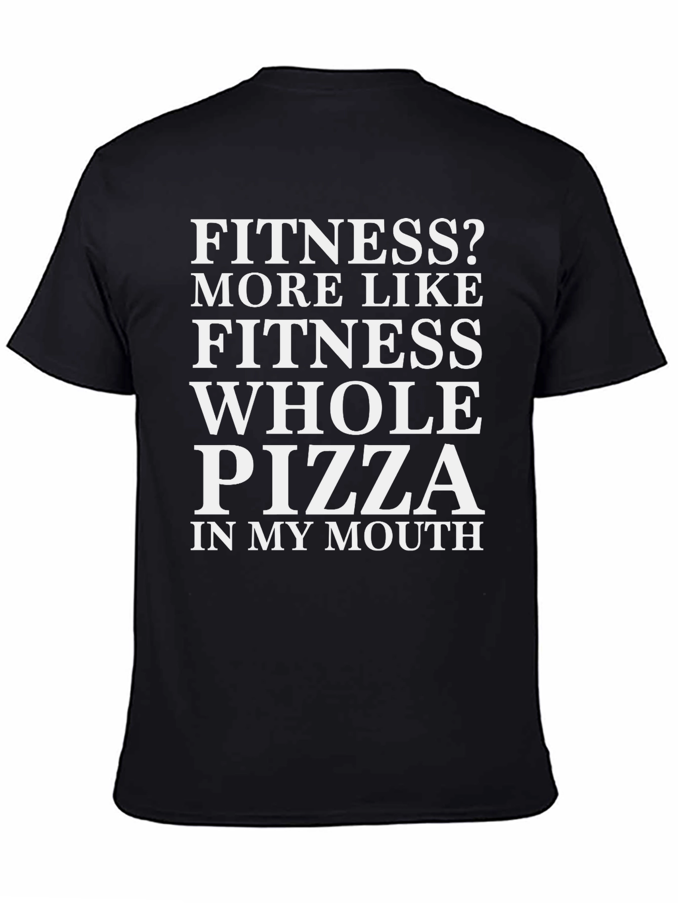 Camiseta Humorística Negra Fitness? Pizza!