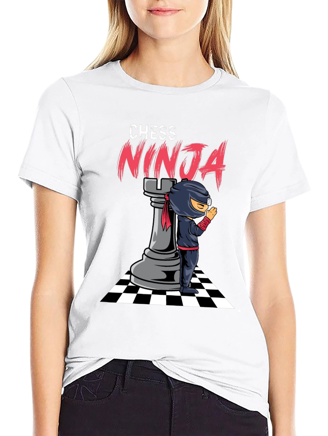 Camiseta Negra Ajedrez Ninja Hombre