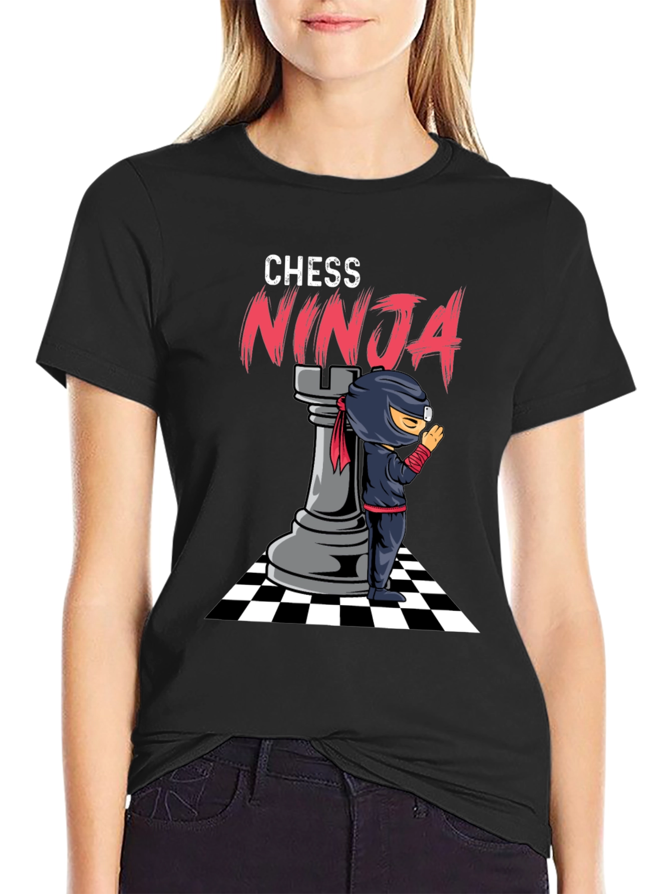 Camiseta Negra Ajedrez Ninja Hombre