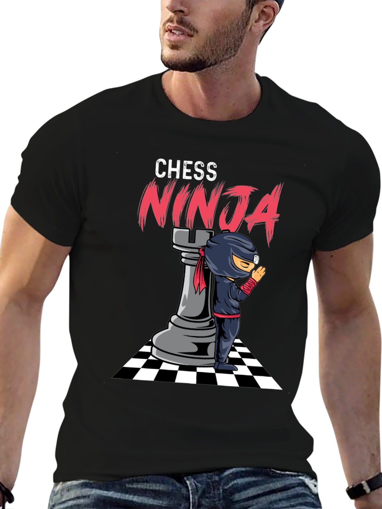 Camiseta Negra Ajedrez Ninja Hombre