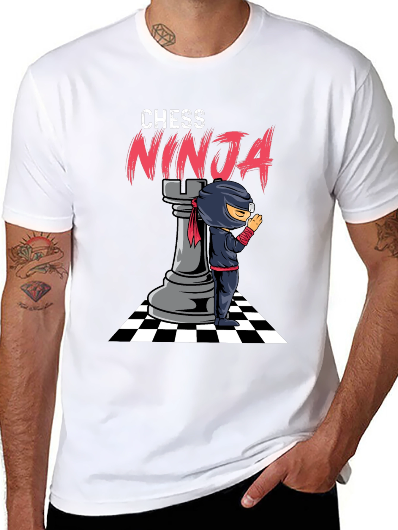 Camiseta Negra Ajedrez Ninja Hombre