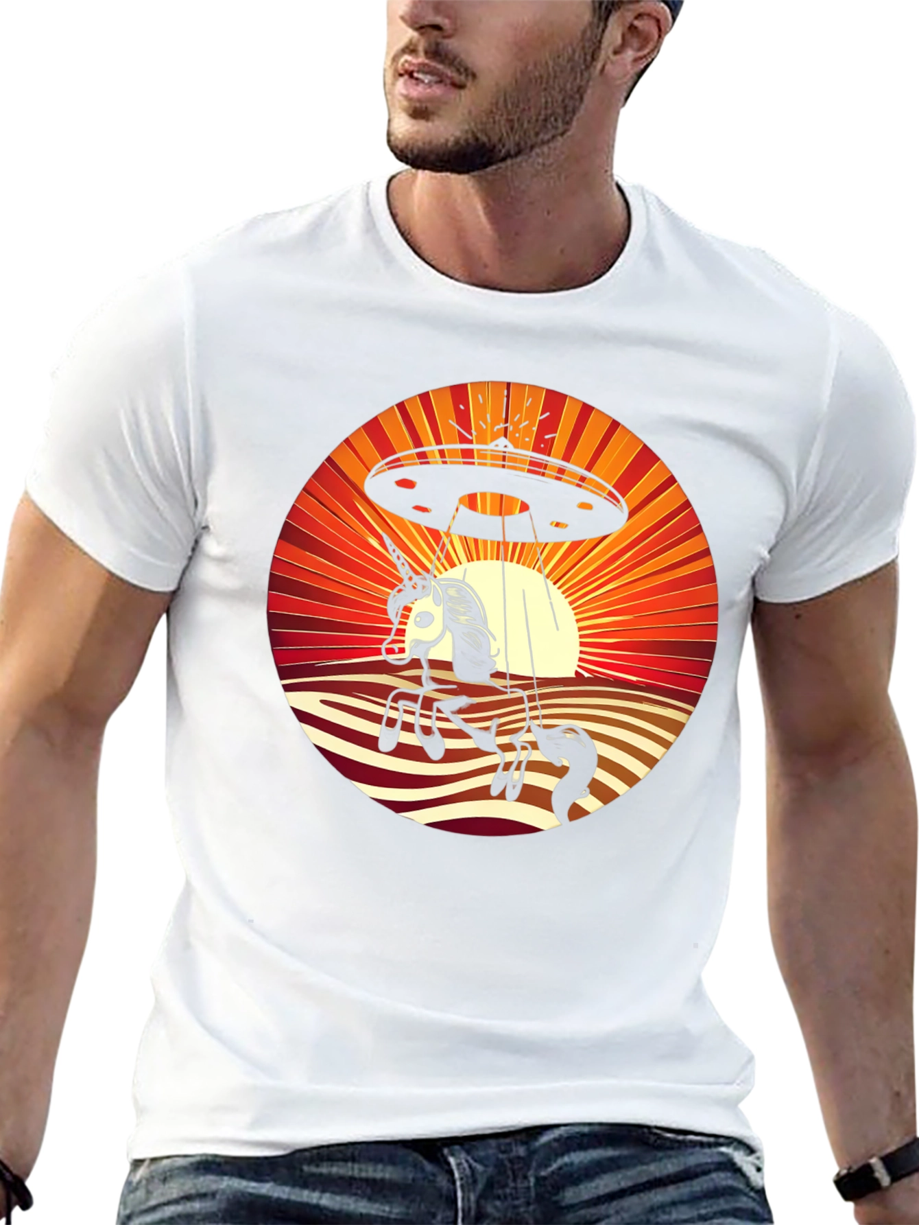 Camiseta Hombre Unicornio OVNI Retro