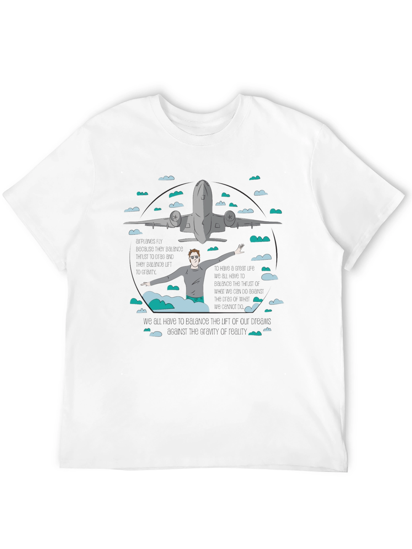 Camiseta Negra Estampada con Avión y Figura Humana