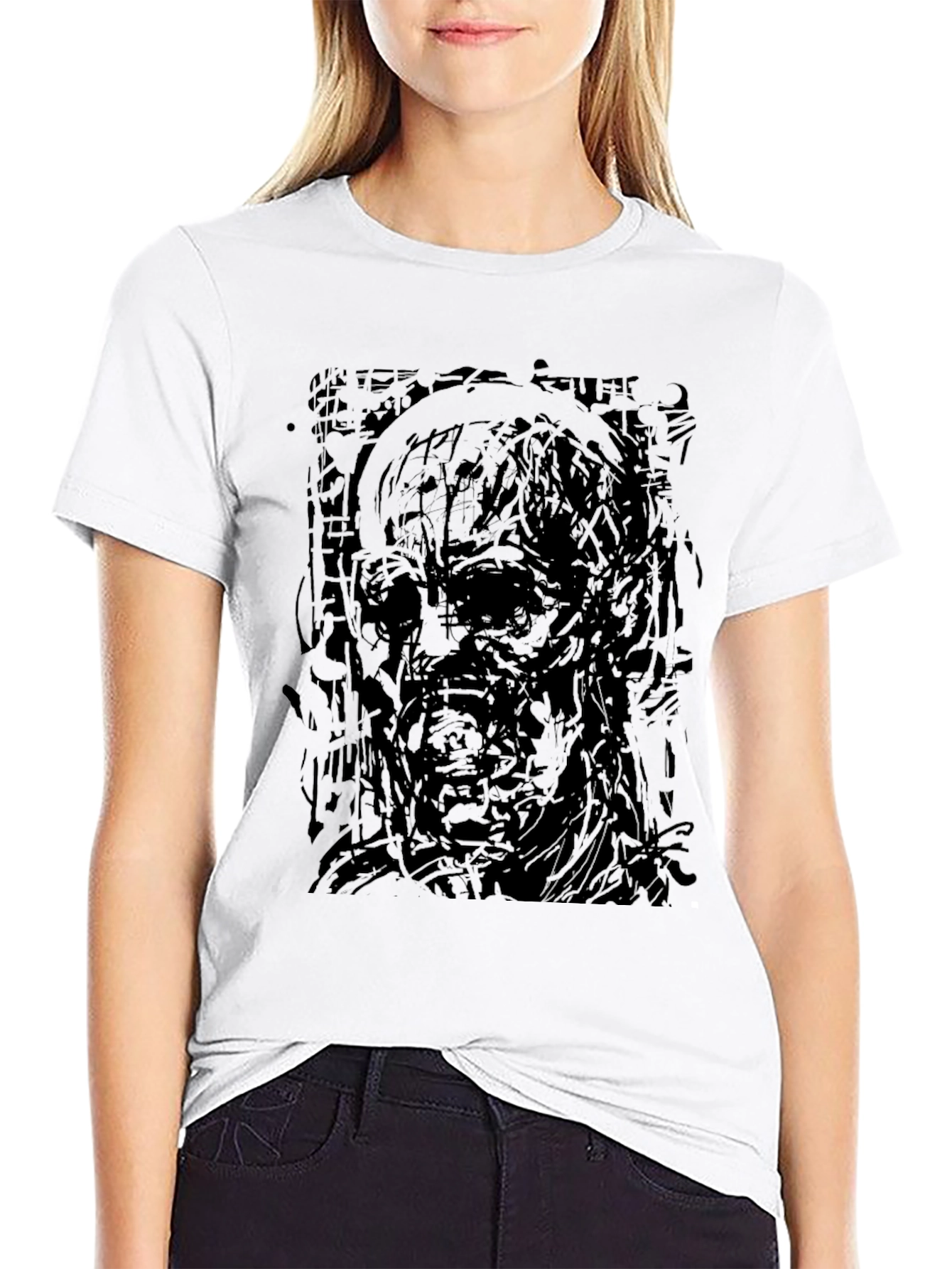 Camiseta Negra Estampada Abstracta Hombre