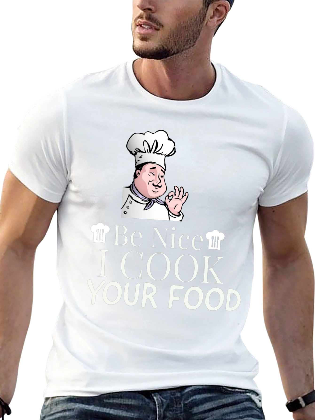 Camiseta Negra Be Nice I Cook Your Food