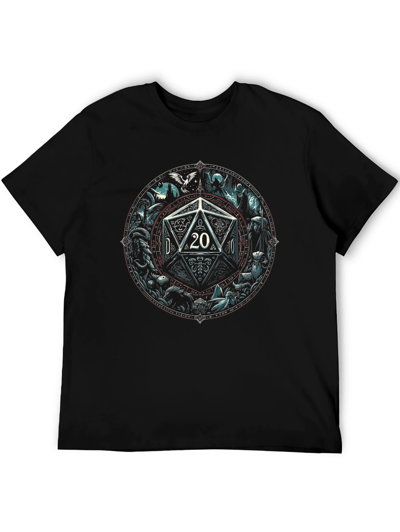 Camiseta Negra D20 Fantasía para Aventureros
