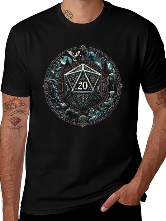 Camiseta Negra D20 Fantasía para Aventureros