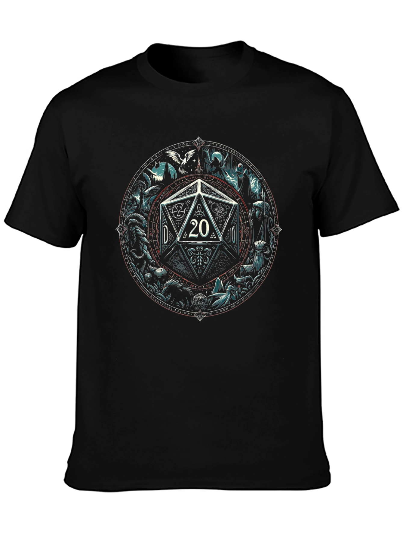 Camiseta Negra D20 Fantasía para Aventureros