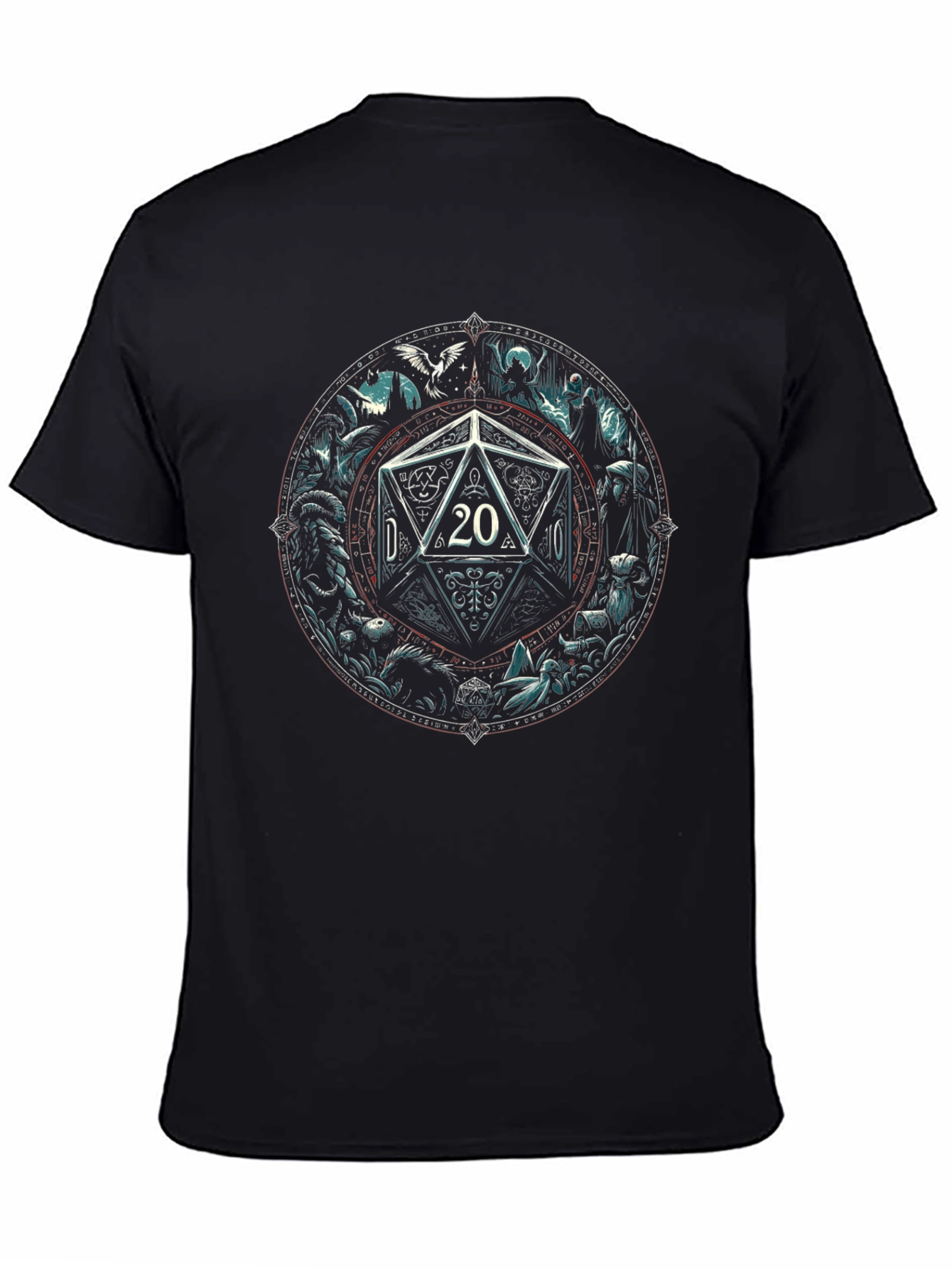 Camiseta Negra D20 Fantasía para Aventureros