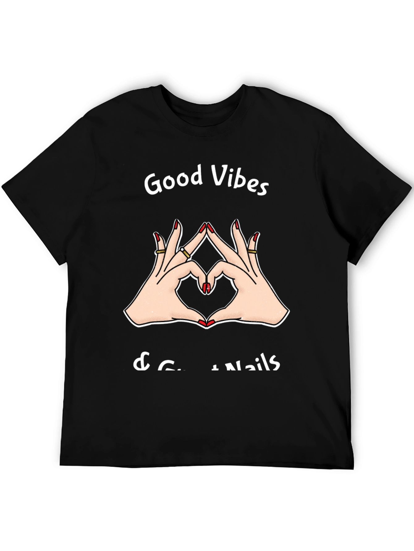 Camiseta Negra: Good Vibes & Great Nails