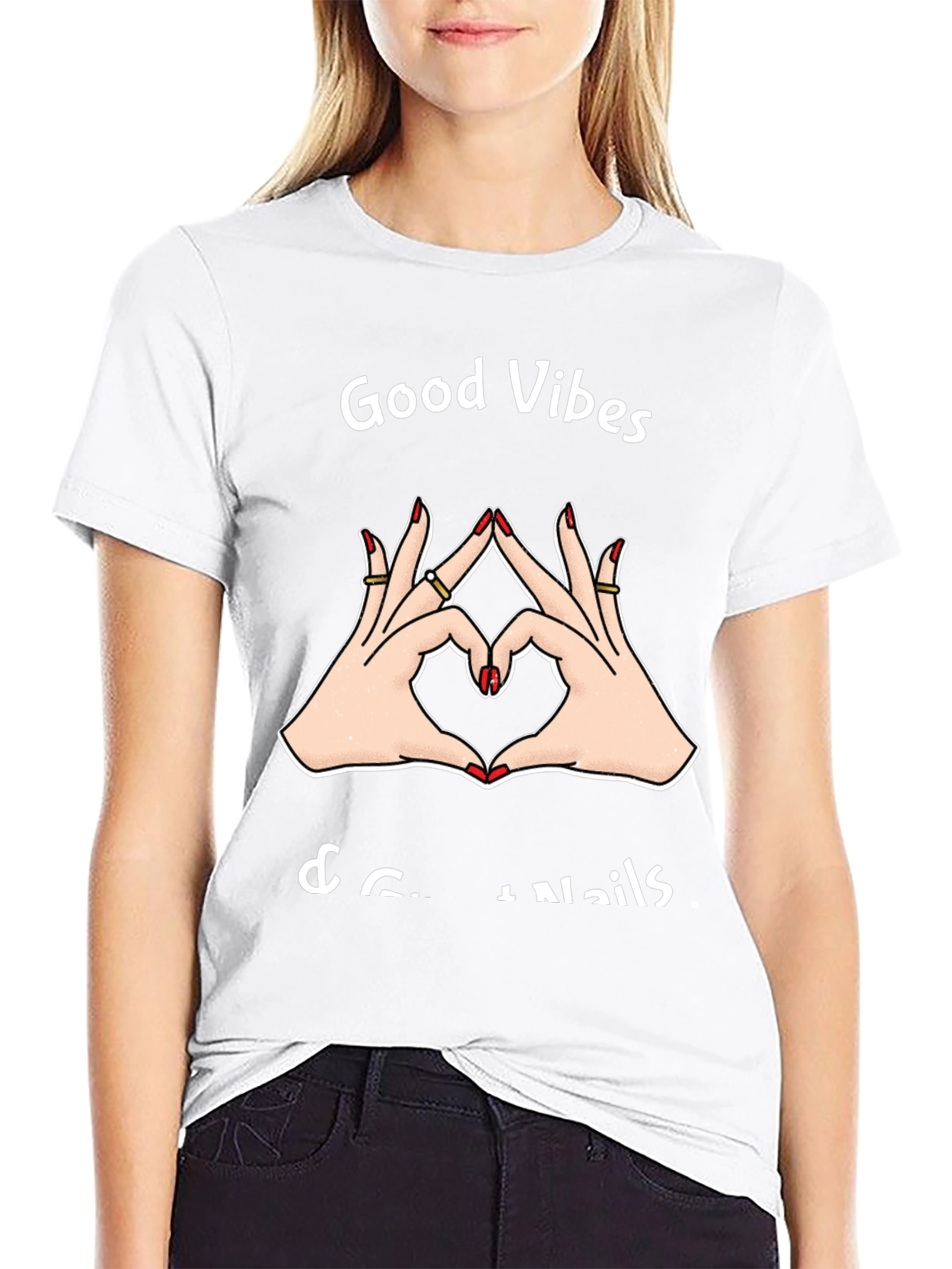 Camiseta Negra: Good Vibes & Great Nails