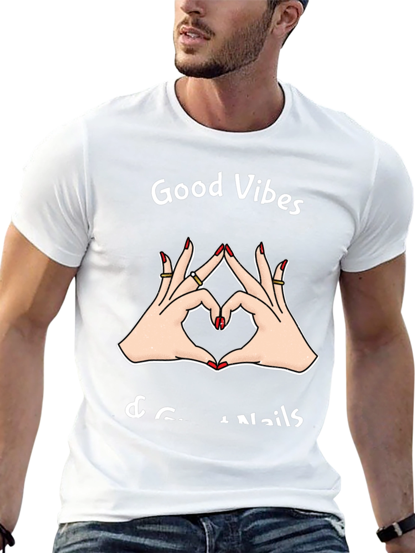 Camiseta Negra: Good Vibes & Great Nails