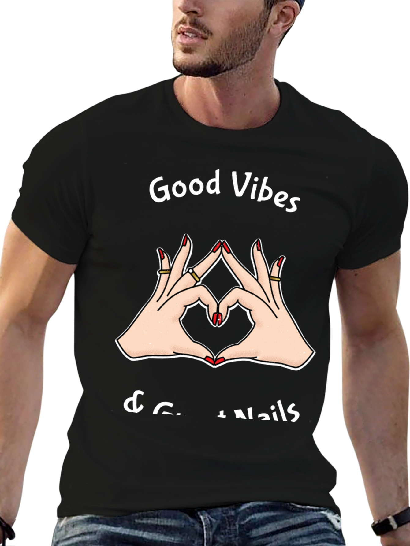 Camiseta Negra: Good Vibes & Great Nails