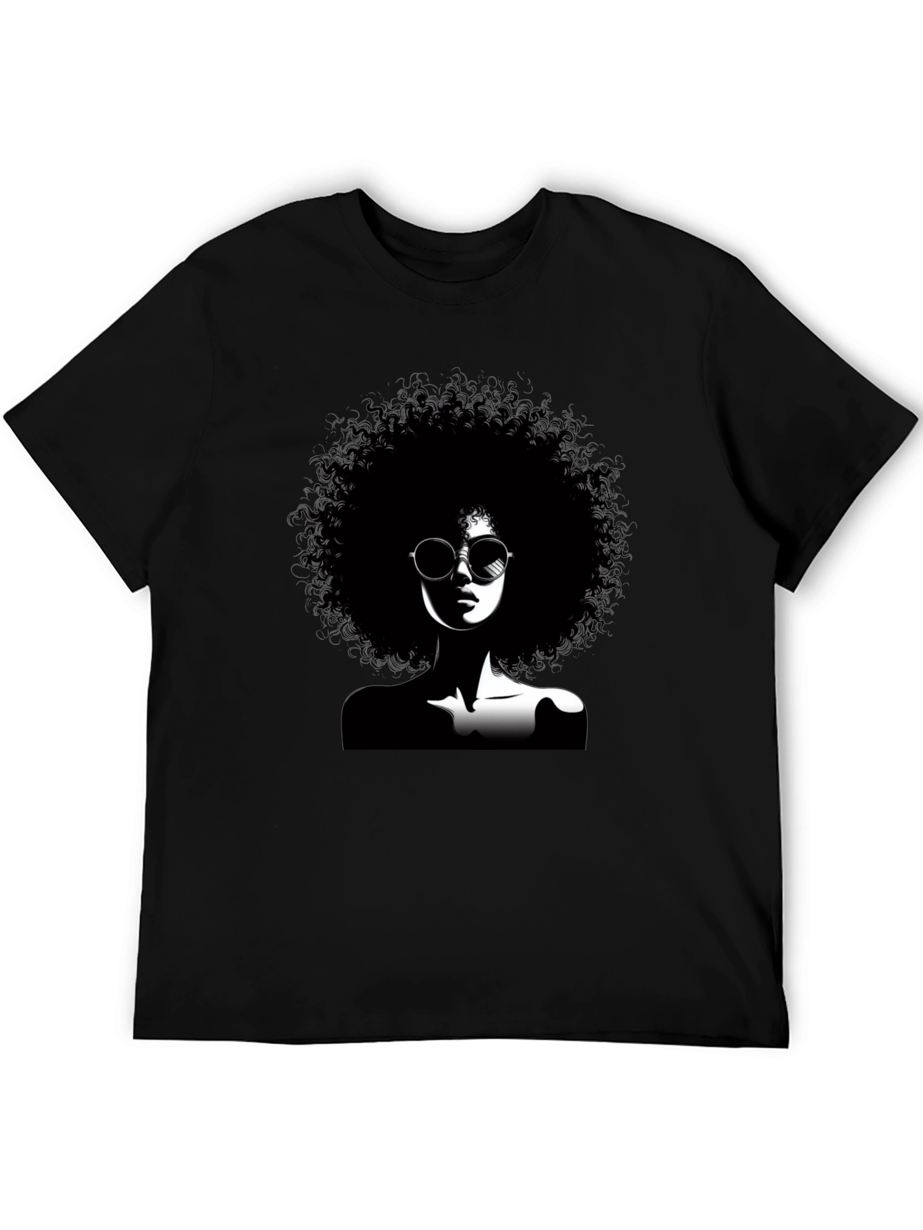 Camiseta Negra con Diseño Afro y Gafas