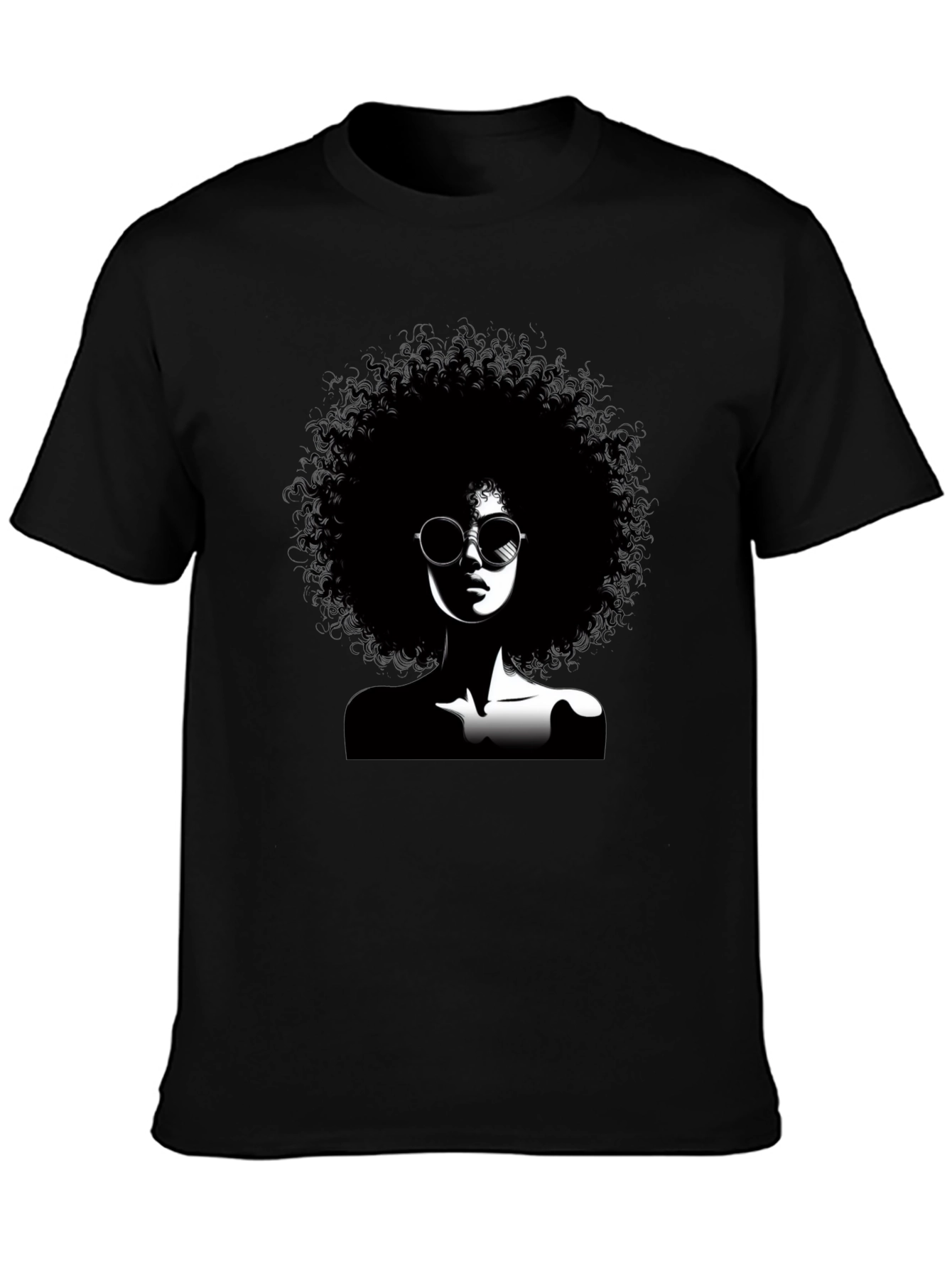 Camiseta Negra con Diseño Afro y Gafas