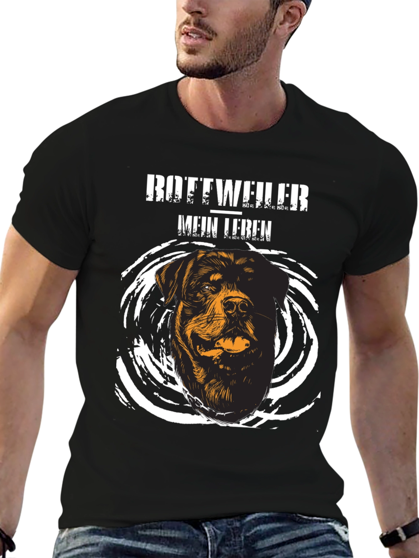 Camiseta Rottweiler Mein Leben Negra