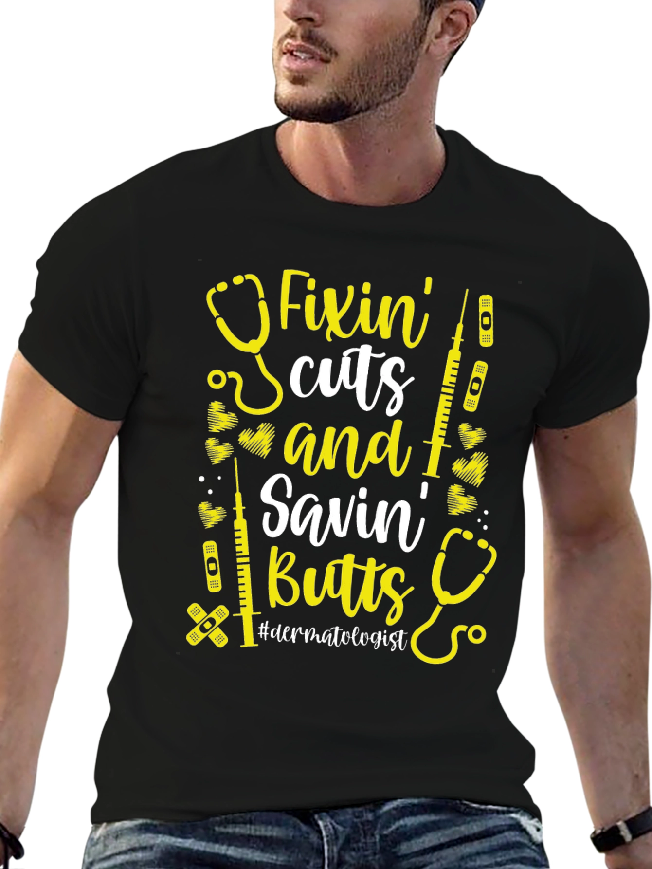 Camiseta Negra: Fixin Cuts & Savin Butts Dermatólogo