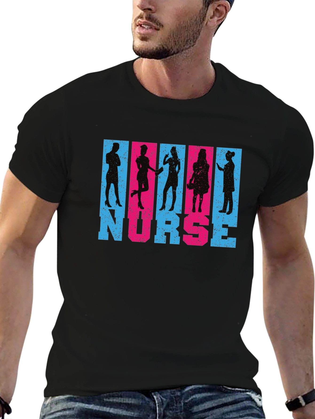Camiseta Negra Nurse Diseño Siluetas Personalizadas