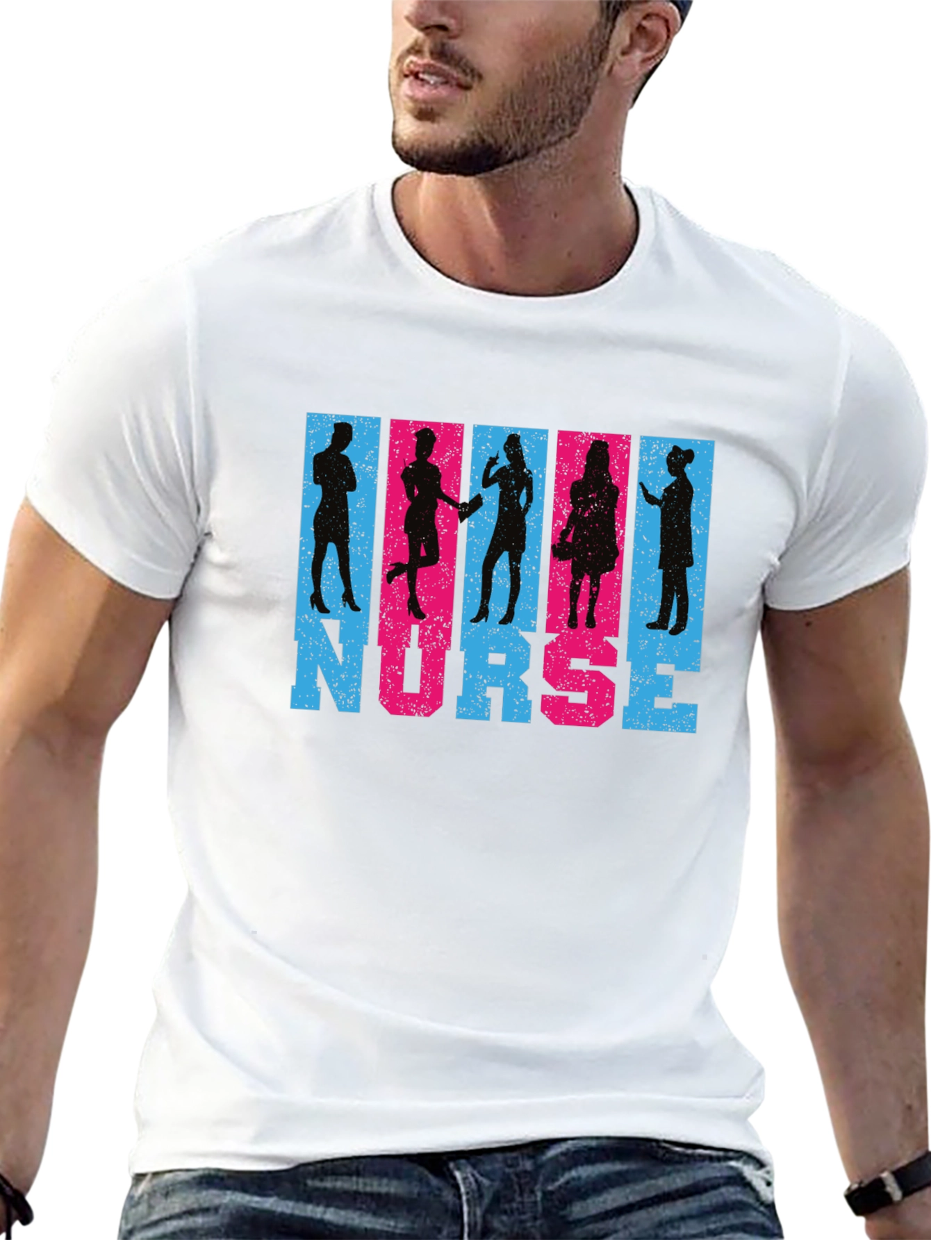 Camiseta Negra Nurse Diseño Siluetas Personalizadas