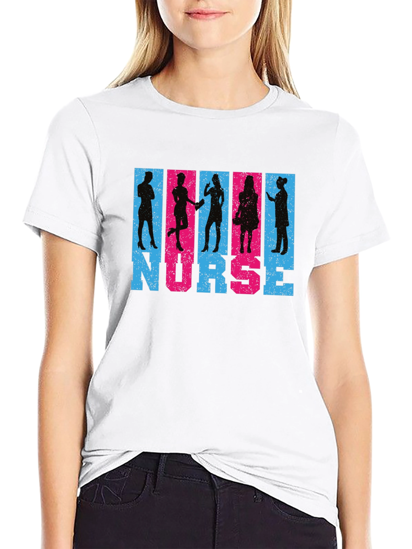 Camiseta Negra Nurse Diseño Siluetas Personalizadas