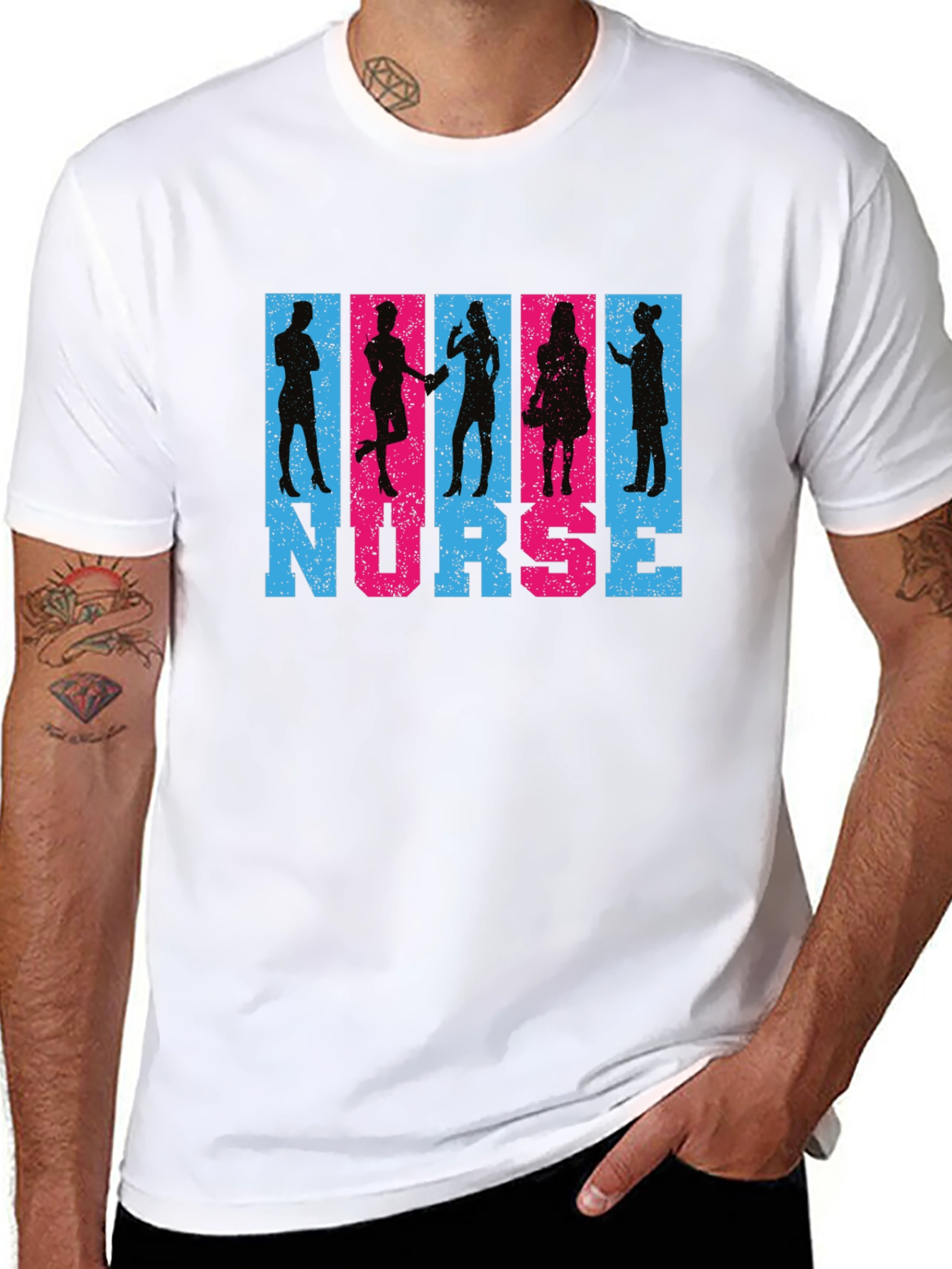 Camiseta Negra Nurse Diseño Siluetas Personalizadas