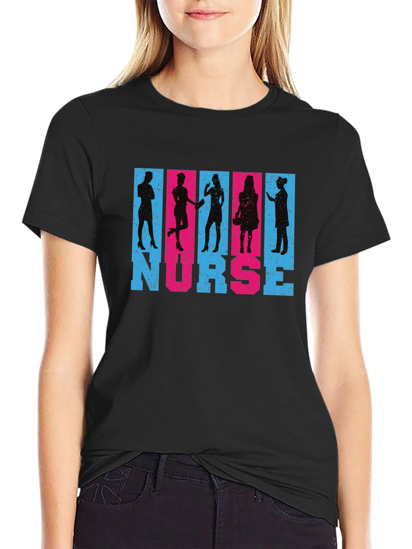 Camiseta Negra Nurse Diseño Siluetas Personalizadas