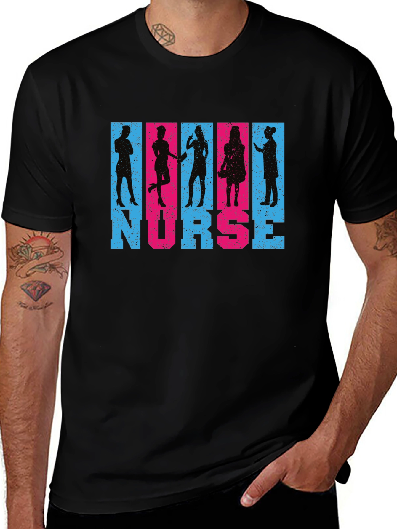 Camiseta Negra Nurse Diseño Siluetas Personalizadas