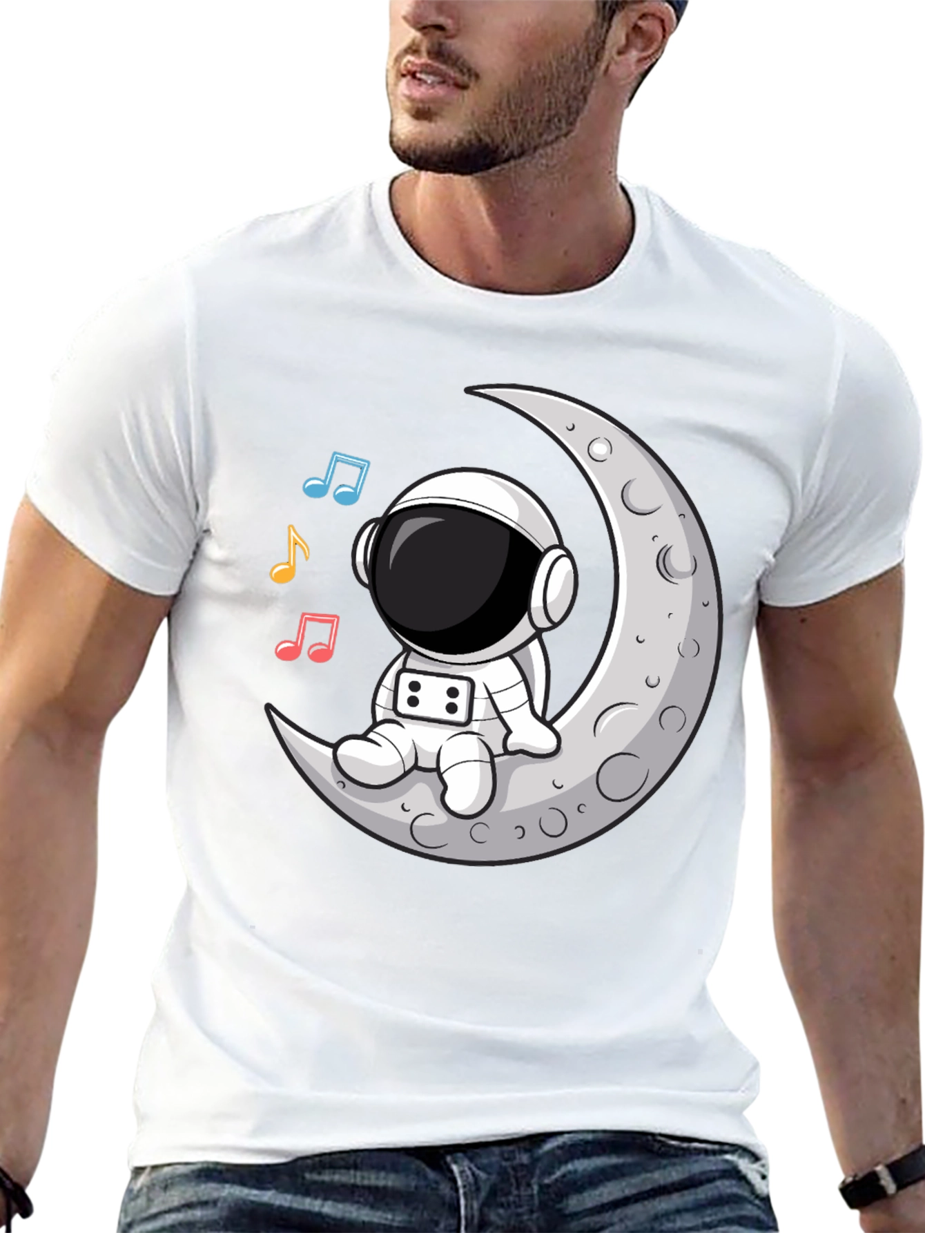 Camiseta Astronauta Luna Música Negra