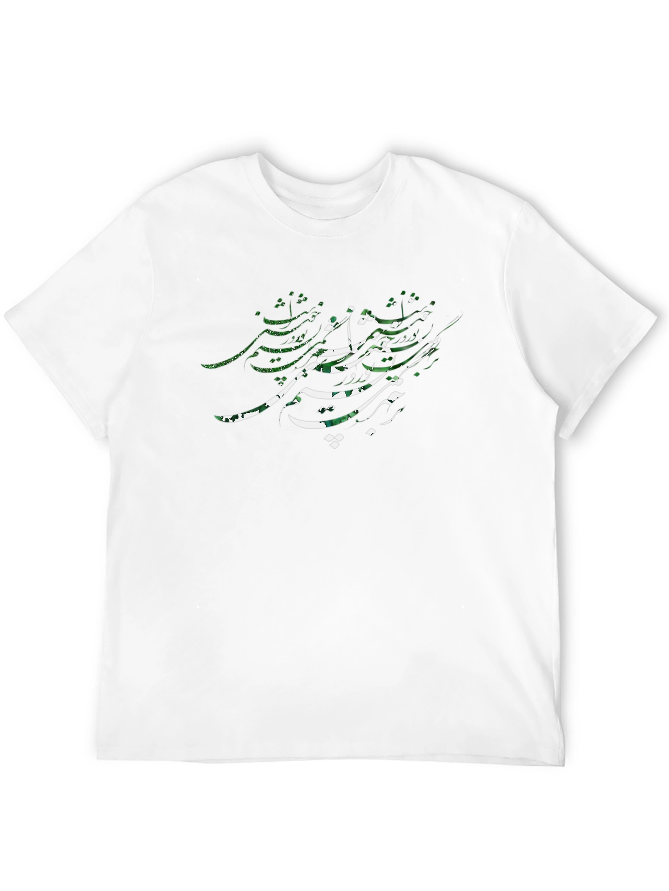 Camiseta Negra con Diseño Caligráfico Verde y Blanco