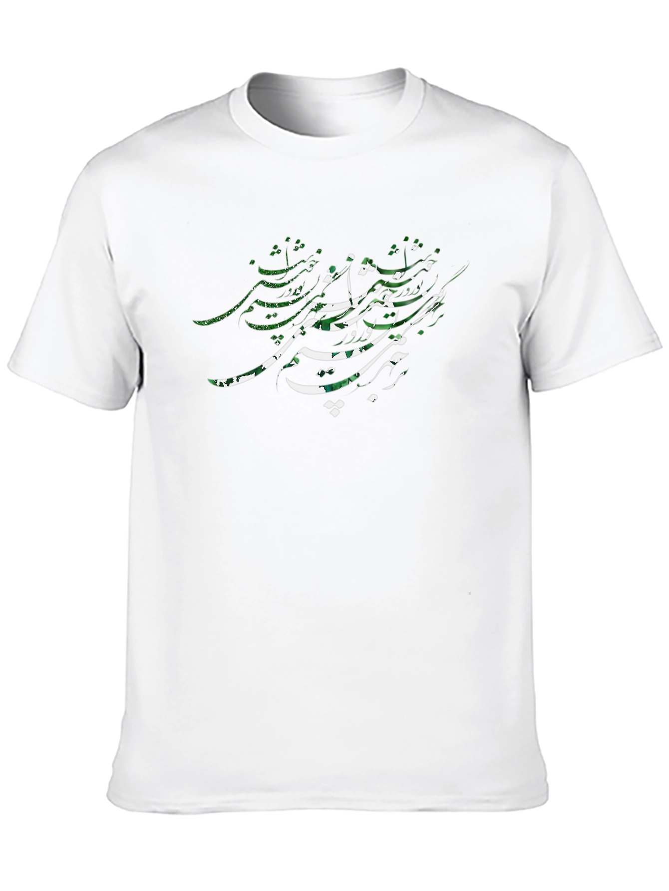 Camiseta Negra con Diseño Caligráfico Verde y Blanco