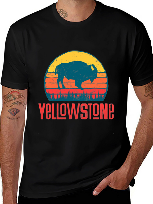 Camiseta Yellowstone Vintage Retro Bisonte Hombre