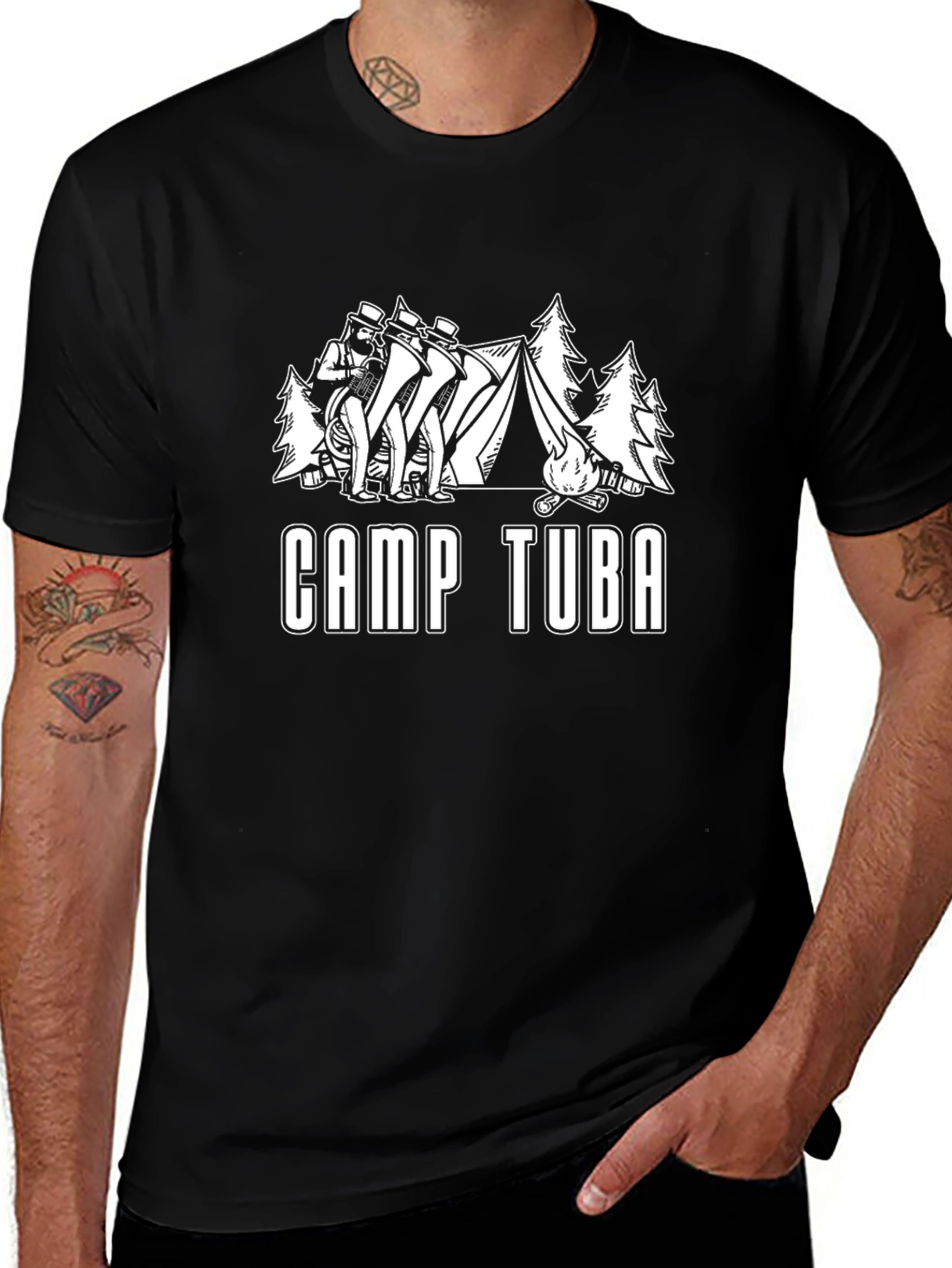 Camiseta Negra Camp Tuba para Amantes de la Música