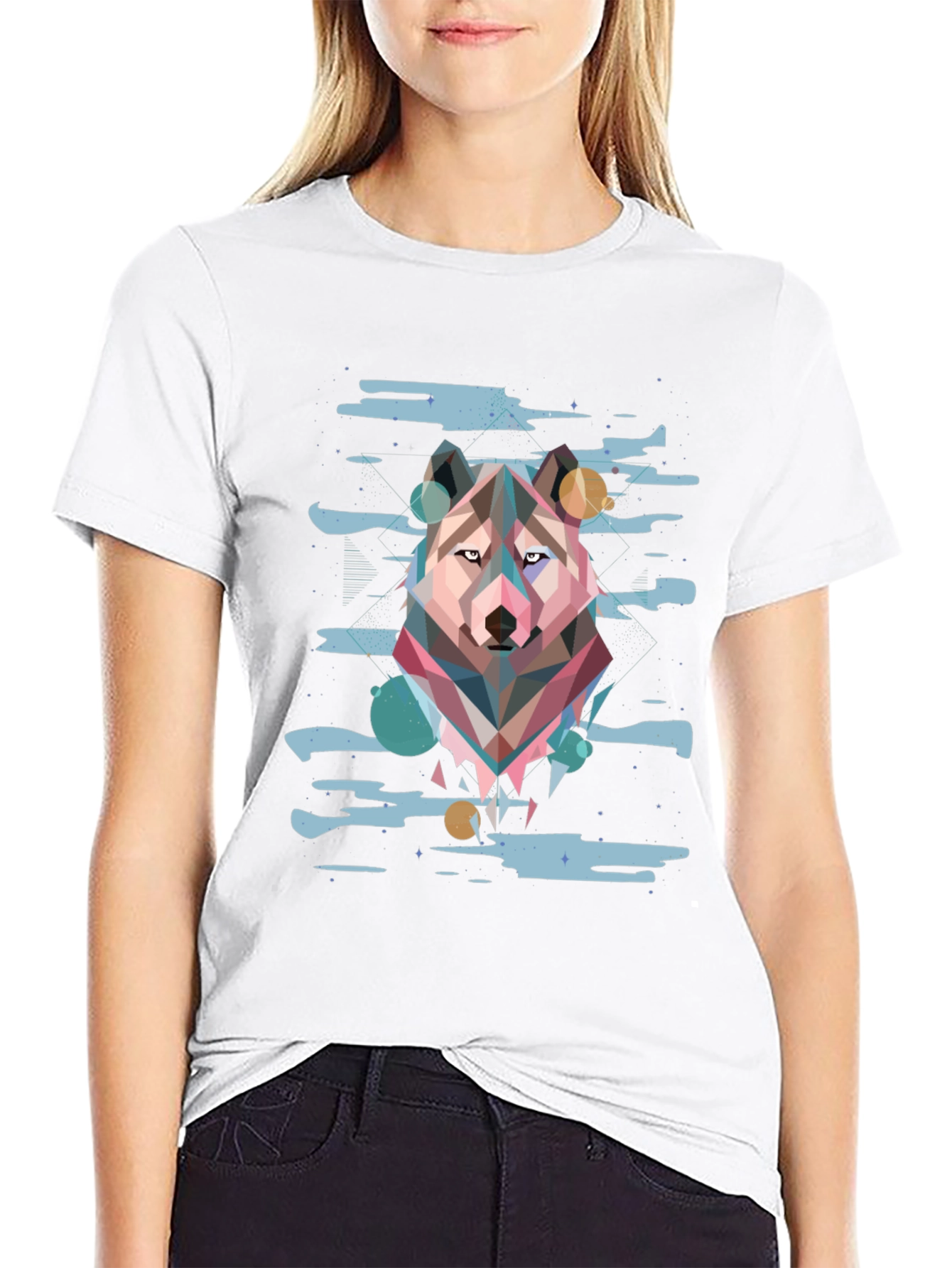 Camiseta Hombre Diseño Lobo Geométrico Abstracto