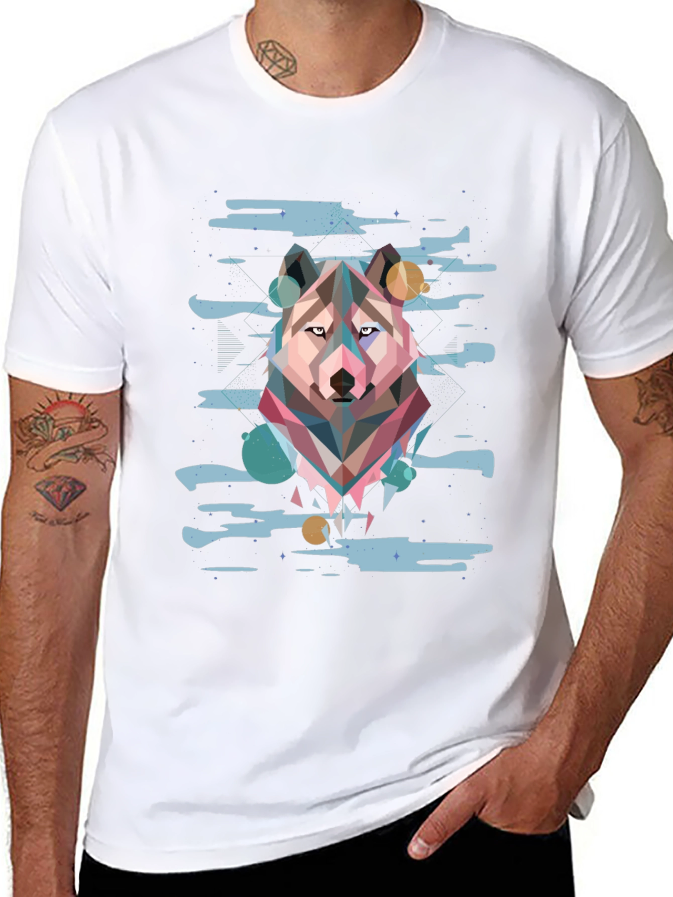 Camiseta Hombre Diseño Lobo Geométrico Abstracto