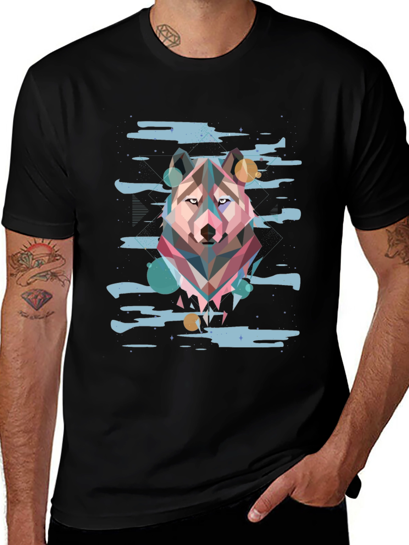 Camiseta Hombre Diseño Lobo Geométrico Abstracto