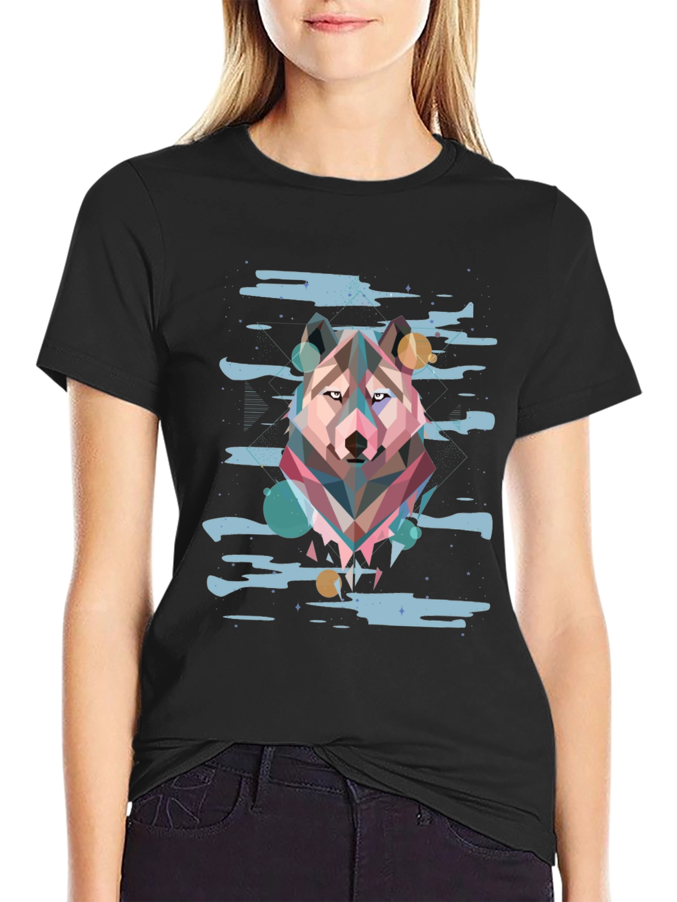 Camiseta Hombre Diseño Lobo Geométrico Abstracto