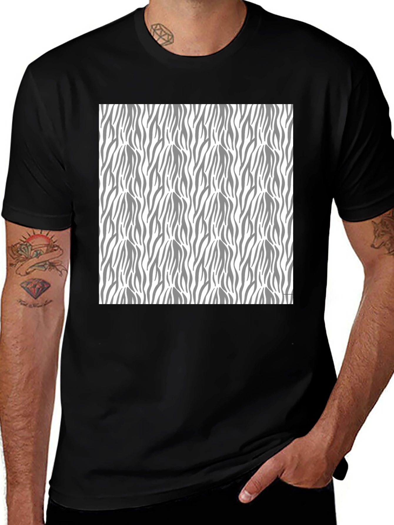 Camiseta Negra con Diseño Abstracto Cebra