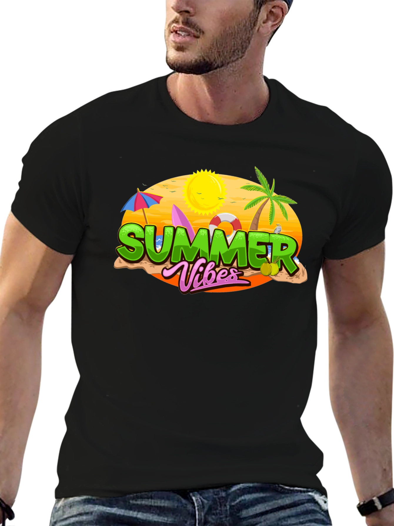 Camiseta Negra Summer Vibes para Hombre